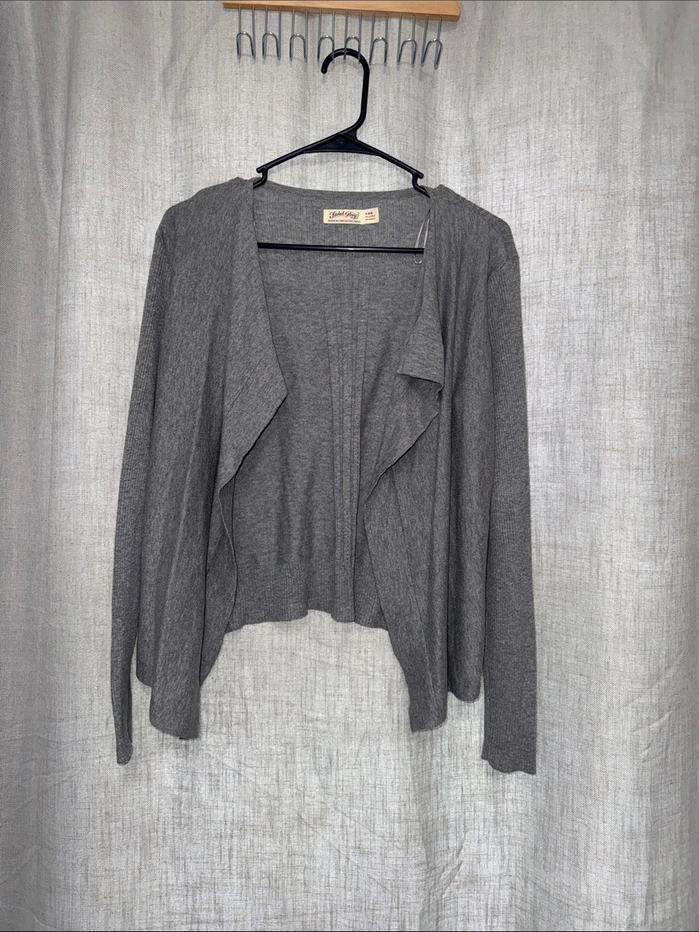 Faded Glory Gray Soft Open-Front Waterfall Cardigan Sweater